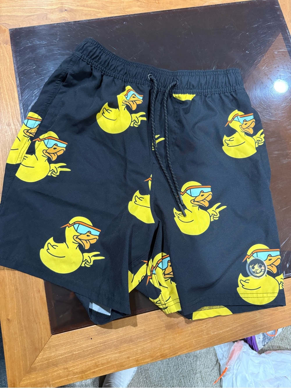 Neff Black Swim Trunks with Yellow Duck Print